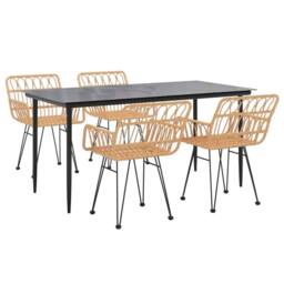 Berkfield Home 5 Piece Garden Dining Set Poly Rattan in Light Tan - thumbnail 3