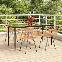 Berkfield Home 5 Piece Garden Dining Set Poly Rattan in Light Tan - thumbnail 2
