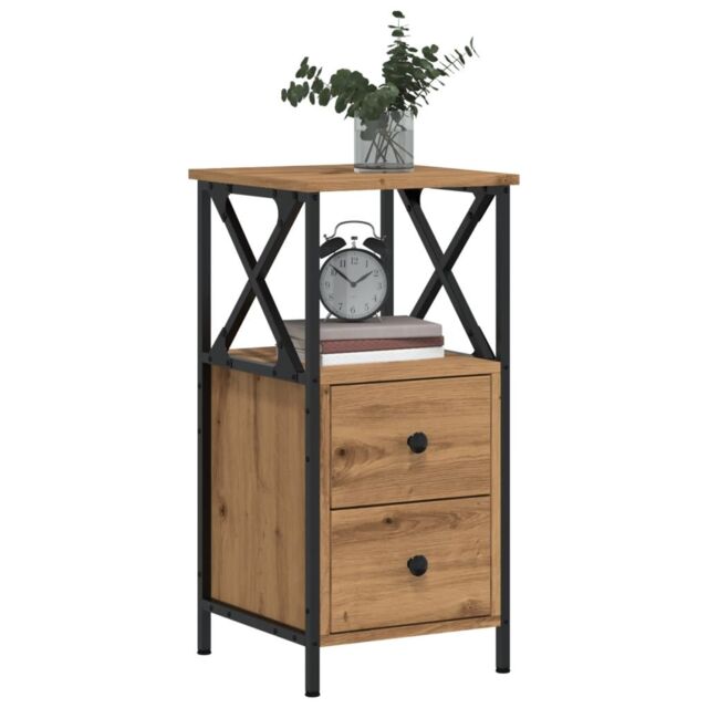 Berkfield Home Bedside Cabinet Artisan Oak 34x35.5x70 cm Engineered Wood in Brown - image 1