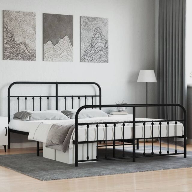 Berkfield Home Metal Bed Frame with Headboard & Footboard Black 183x213 cm - image 1