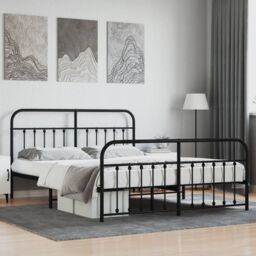 Berkfield Home Metal Bed Frame with Headboard & Footboard Black 183x213 cm - thumbnail 1