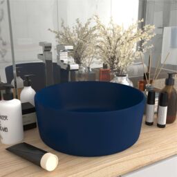Berkfield Home Luxury Wash Basin Round Matt Dark Blue 40x15 cm Ceramic - thumbnail 1