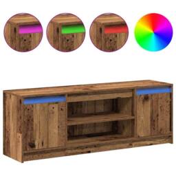 Berkfield Home TV Cabinet with LED - Old Wood, 139.5x34x50 cm, Made from Enginee in Brown - Size: 139.5x34x50 cm - thumbnail 4