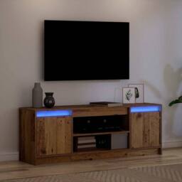 Berkfield Home TV Cabinet with LED - Old Wood, 139.5x34x50 cm, Made from Enginee in Brown - Size: 139.5x34x50 cm - thumbnail 5