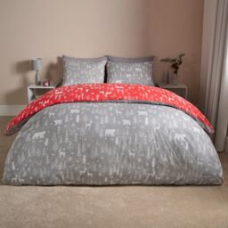 OHS Scandi Duvet Cover Bedding Set Reversible Christmas Quilt in Red - Size: King - thumbnail 5