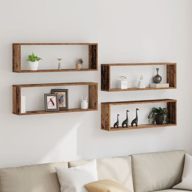 Berkfield Home Wall Shelves Set of 4, Vintage Style, 80x15x26 cm, Made of Engineered Wood in Brown - Size: 80 x 15 x 26 cm - image 1
