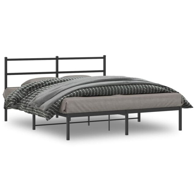 Berkfield Home Metal Bed Frame without Mattress with Headboard Black 160x200cm - Size: 160x200 cm - image 1