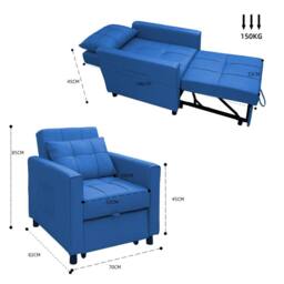 Alivio 3-in-1 Convertible Sofa Bed with Adjustable Backrest Pull-Out Sleeper in Blue - thumbnail 6
