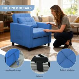Alivio 3-in-1 Convertible Sofa Bed with Adjustable Backrest Pull-Out Sleeper in Blue - thumbnail 7