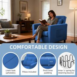 Alivio 3-in-1 Convertible Sofa Bed with Adjustable Backrest Pull-Out Sleeper in Blue - thumbnail 4