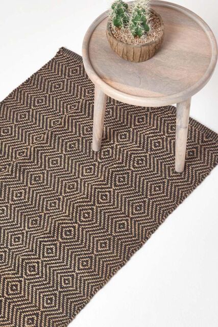 Homescapes Black Geometric Jute Rug, 66 x 200 cm - Size: 66 cm x 200 cm - image 1