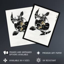 Artery8 Jungle Nightjar Bird Fight Japanese Vintage Framed Wall Art Print Kashu - Size: A4 - thumbnail 2