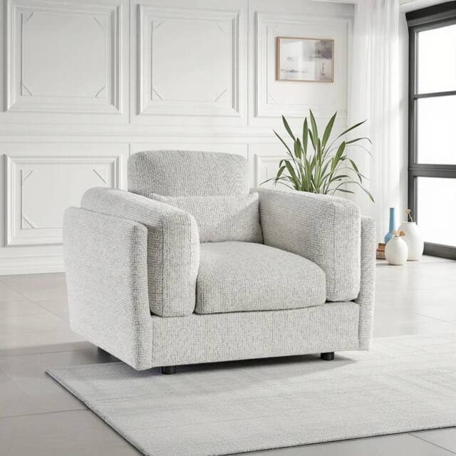 Furnishings For Less UK Bali Modern Single Seater Armchair Chenille Fabric Beige - image 1