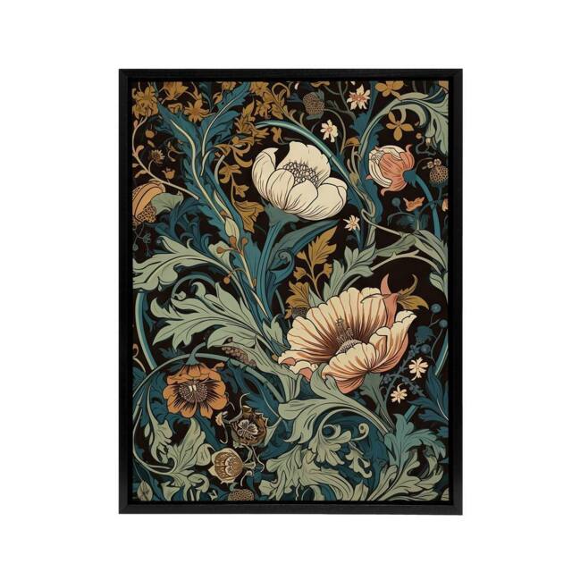 "Artery8 Flowers & Leaves Art Nouveau Framed Canvas Wall Art Print in Green - Size: W12"" x H16""" - image 1