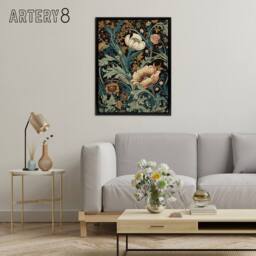 "Artery8 Flowers & Leaves Art Nouveau Framed Canvas Wall Art Print in Green - Size: W12"" x H16""" - thumbnail 3