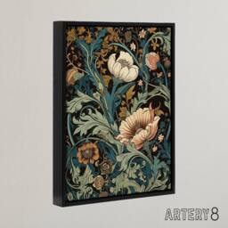 "Artery8 Flowers & Leaves Art Nouveau Framed Canvas Wall Art Print in Green - Size: W12"" x H16""" - thumbnail 2