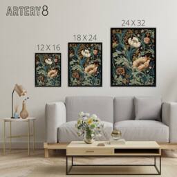 "Artery8 Flowers & Leaves Art Nouveau Framed Canvas Wall Art Print in Green - Size: W12"" x H16""" - thumbnail 4