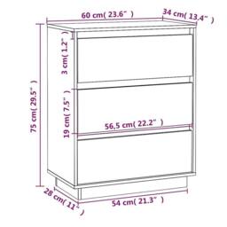 Berkfield Home Sideboard White 60x34x75 cm Solid Wood Pine - Size: 60 x 34 x 75 cm - thumbnail 9
