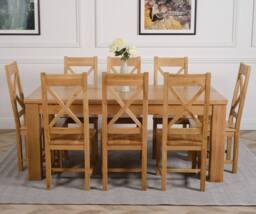 Thats Furniture Dakot 182 x 92cm Oak Large Dining Table & 8 Berkeley Chairs in Brown - Size: 182 x 92 cm - thumbnail 2
