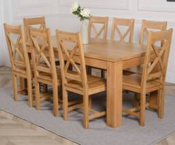 Thats Furniture Dakot 182 x 92cm Oak Large Dining Table & 8 Berkeley Chairs in Brown - Size: 182 x 92 cm