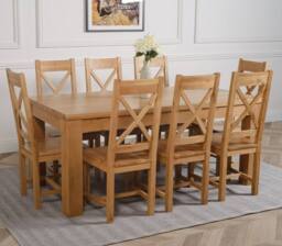 Thats Furniture Dakot 182 x 92cm Oak Large Dining Table & 8 Berkeley Chairs in Brown - Size: 182 x 92 cm - thumbnail 3