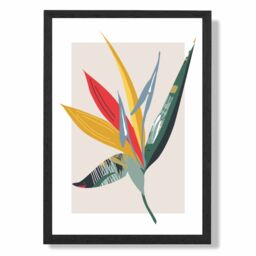 ARTZE Tropical Flower Green & Red Minamilist Framed Print SIZE: A4 with Black Frame - thumbnail 1