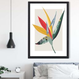ARTZE Tropical Flower Green & Red Minamilist Framed Print SIZE: A4 with Black Frame - thumbnail 2