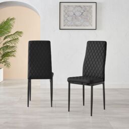 FurnitureboxUK Set of 6 Milan High Back Soft Touch Diamond Pattern Faux Leather Dining Chairs With Black Powder Coated Metal Legs - thumbnail 2