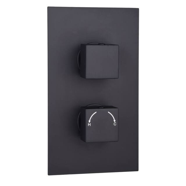 Bathroom Kingdom Menai Black Square Thermostatic Shower Valve - 2 Outlet - image 1