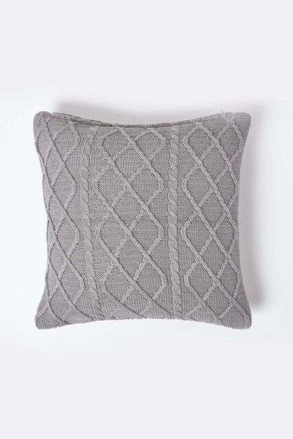 Homescapes Diamond Cable Knit Cushion Cover in Grey - Size: 45 cm x 45 cm - image 1