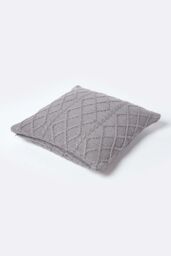 Homescapes Diamond Cable Knit Cushion Cover in Grey - Size: 45 cm x 45 cm - thumbnail 3