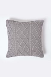 Homescapes Diamond Cable Knit Cushion Cover in Grey - Size: 45 cm x 45 cm - thumbnail 1