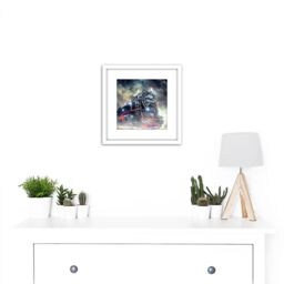 Artery8 Steam Engine Locomotive Train Engine Graphic 8X8 Inch Square Wooden Framed Wall Art Print Picture with Mount in White - thumbnail 2