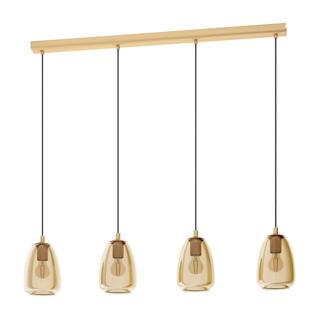 Loops Pendant Light Colour Brushed Brass Shade Amber Glass Vaporized Bulb E27 4x40W in Clear - image 1