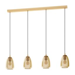 Loops Pendant Light Colour Brushed Brass Shade Amber Glass Vaporized Bulb E27 4x40W in Clear - thumbnail 1
