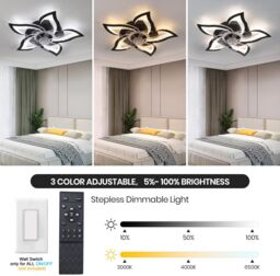Garwarm Dimmable Led Ceiling Fan with Lamp 6 Adjustable Wind Speed Black - thumbnail 8
