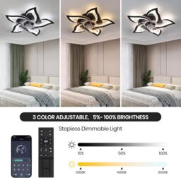 Garwarm Dimmable Led Ceiling Fan with Lamp 6 Adjustable Wind Speed Black - thumbnail 5
