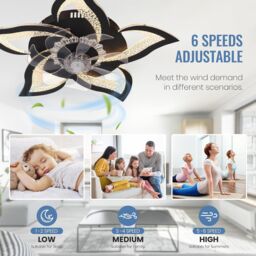 Garwarm Dimmable Led Ceiling Fan with Lamp 6 Adjustable Wind Speed Black - thumbnail 7