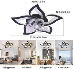 Garwarm Dimmable Led Ceiling Fan with Lamp 6 Adjustable Wind Speed Black - thumbnail 2