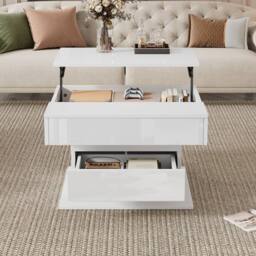 Matteo White High-Gloss Lift-Top 360° Rotating Coffee Table with Storage - thumbnail 6