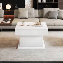 Matteo White High-Gloss Lift-Top 360° Rotating Coffee Table with Storage - thumbnail 8
