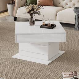 Matteo White High-Gloss Lift-Top 360° Rotating Coffee Table with Storage - thumbnail 5