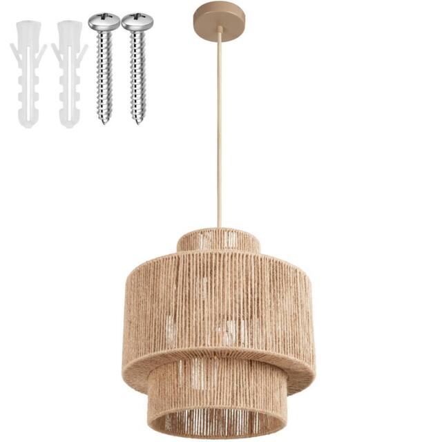 tectake Pendant Light Allegra In 3 Tiers, Jute Fibre & Boho Chic Design in Natural - image 1