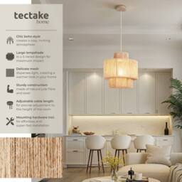 tectake Pendant Light Allegra In 3 Tiers, Jute Fibre & Boho Chic Design in Natural - thumbnail 2