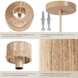 tectake Pendant Light Allegra In 3 Tiers, Jute Fibre & Boho Chic Design in Natural - thumbnail 5