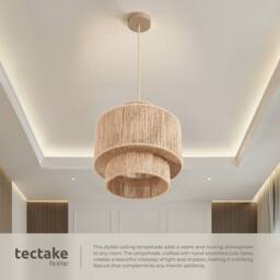 tectake Pendant Light Allegra In 3 Tiers, Jute Fibre & Boho Chic Design in Natural - thumbnail 7