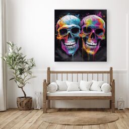 "Warren Reed - Designer Splashart Happy Skeletons In Glasses Canvas - Size: W30"" x H30""" - thumbnail 1