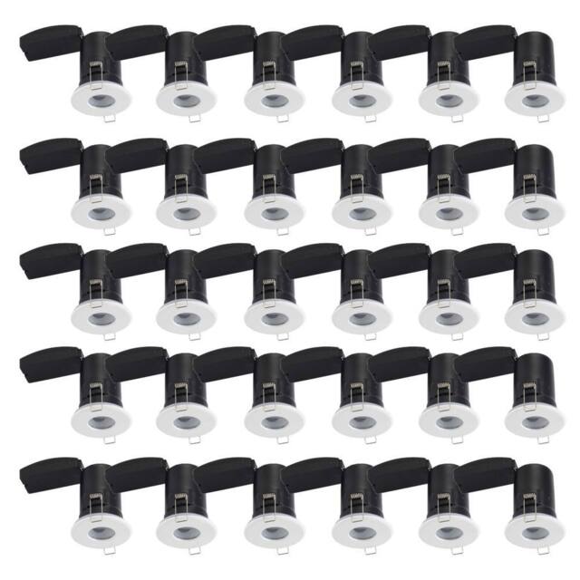 First Choice Lighting Set of 30 - White IP65 Bathroom Recessed Fire Rated Downlights - image 1