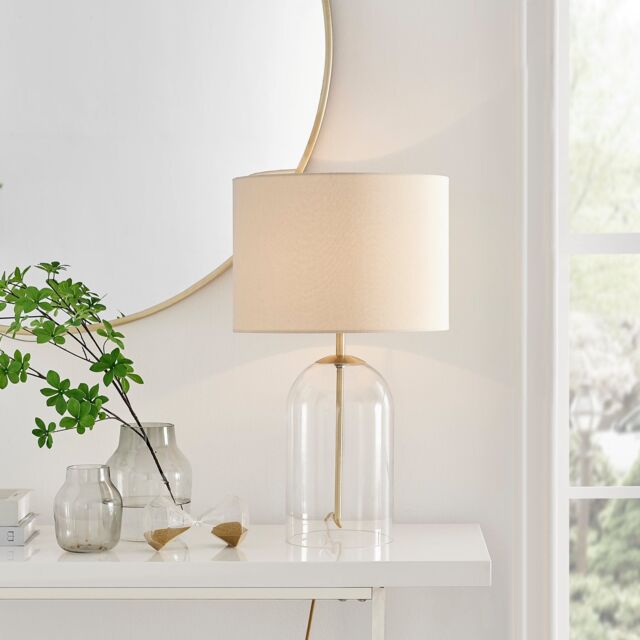 FurnitureboxUK Nora Energy Efficient Clear Glass & Coloured Shade Table Lamp Light (Including Bulb) in Cream - image 1