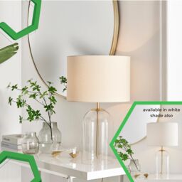 FurnitureboxUK Nora Energy Efficient Clear Glass & Coloured Shade Table Lamp Light (Including Bulb) in Cream - thumbnail 8